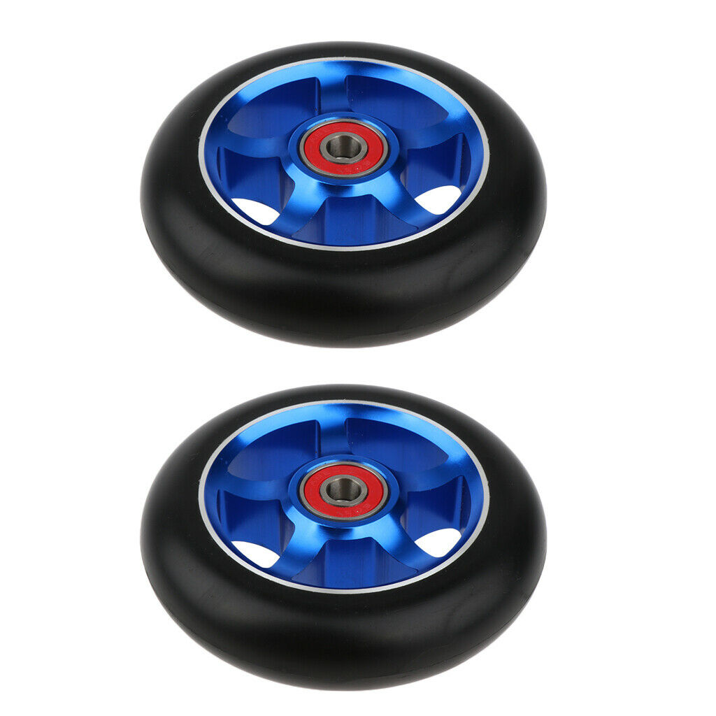 1 Pair of Replacement 100mm Stunt Scooter Wheels with Bearings & Bushings Blue