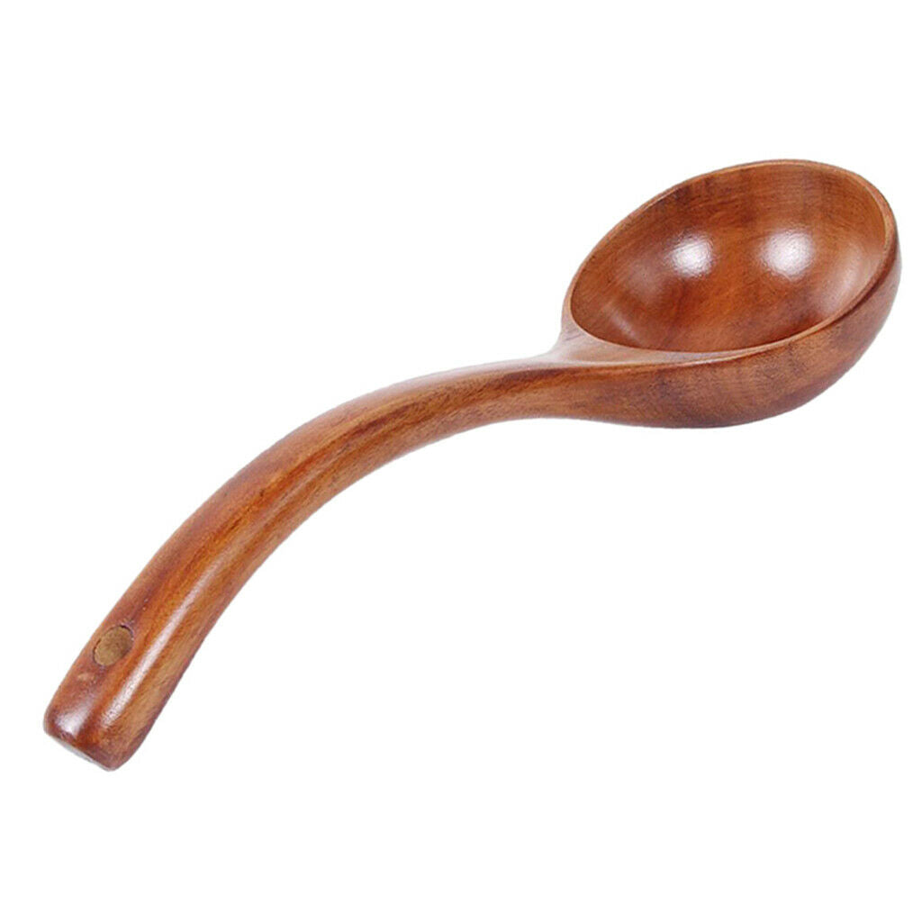 Wooden Long Handle Spoon Ladle Dinner Rice Tableware Flatware with Hook Wood