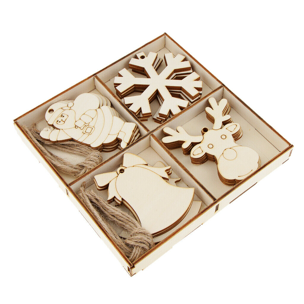 Pack of 20/Set Christmas Wooden Pieces DIY Craft Santa Snowflake Bell Deer Gift