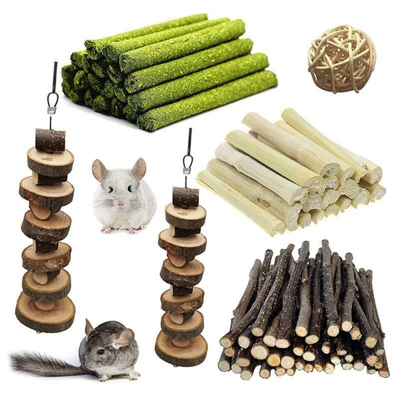 Small Animal Chew Toys Set Grass Sticks Hay Treat for Bunny Cage Accessories