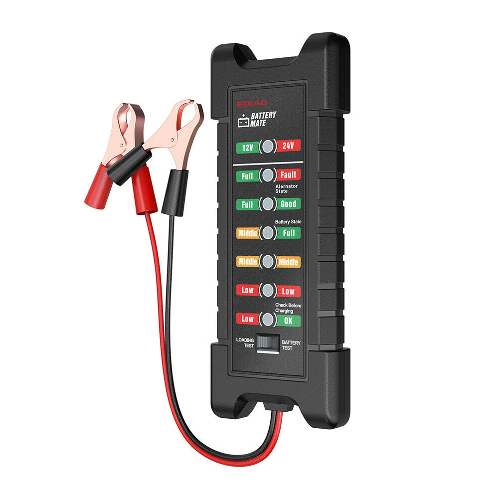 Car Battery Tester 12V/24V Digital Alternator 6 LED Light Auto Battery Analyzer
