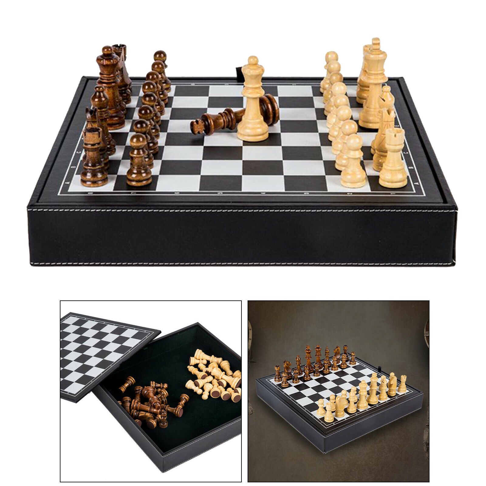 Portable Wooden Chess Set Travel Chessboard and Storage Slots for Family Fun