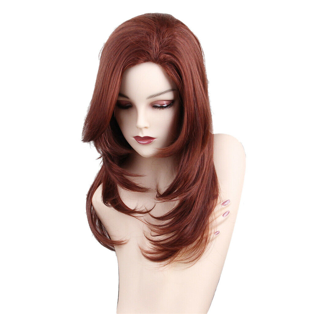 Female Red Long Wig Women Naturally Curled Straight Wigs Synthetic Synthetic