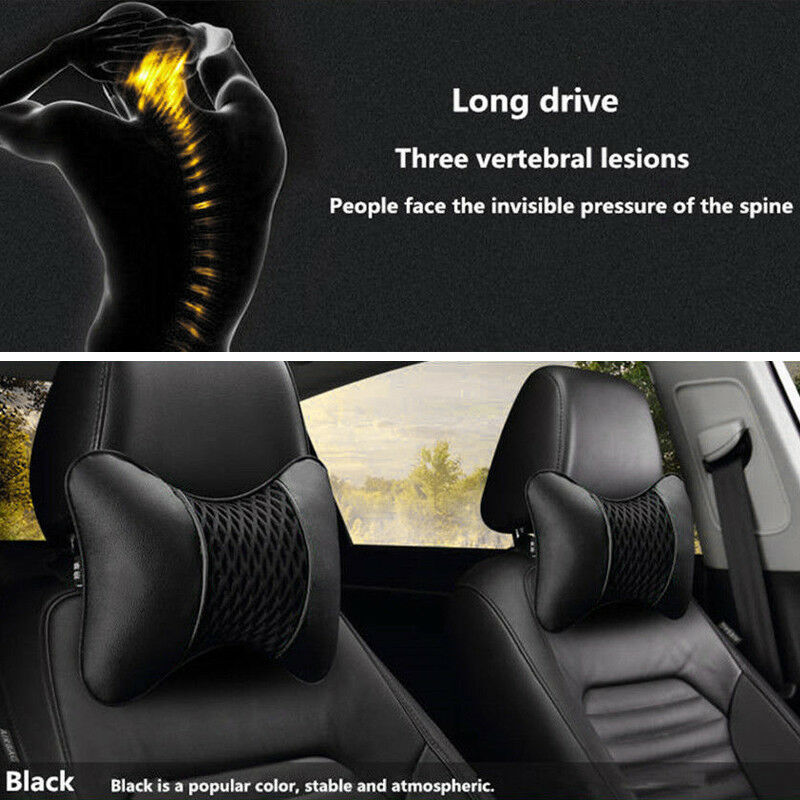 Car Seat Headrest Pad Pillow PU leather Knitted Neck Rest Support Cushion Pretty