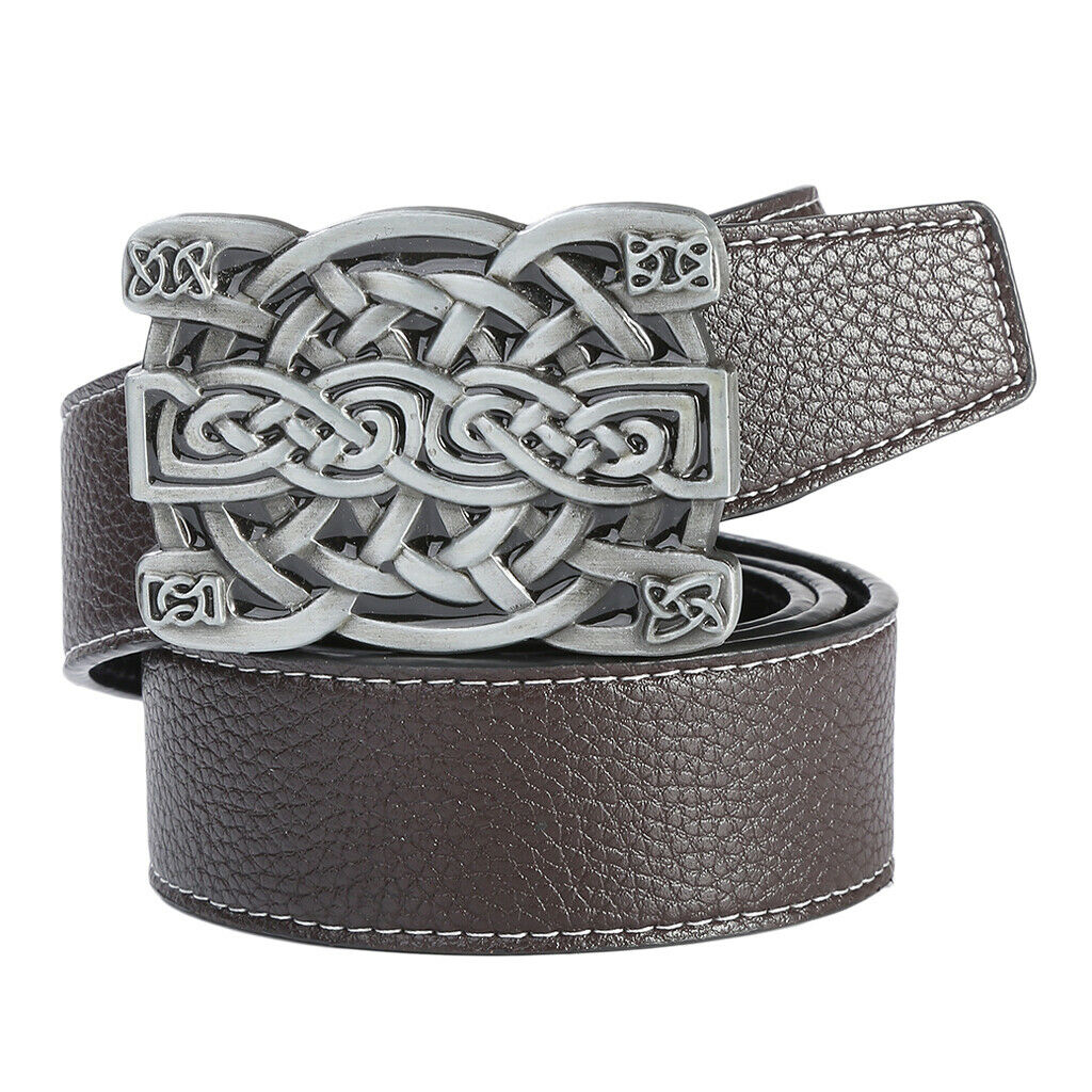 Casual Formal Men's Strap Belts Waistband Celtic Pattern Buckle Belt Coffee