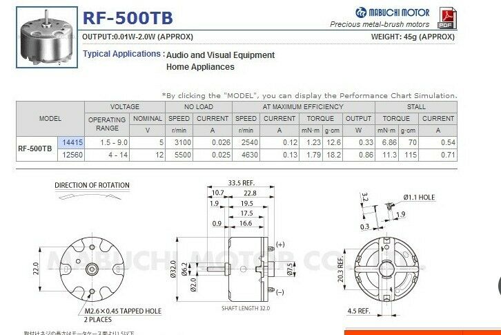 RF-500TB-14415 VCD DVD 3700 RPM 6V High Torque Cylinder Electric Mini DC Motor