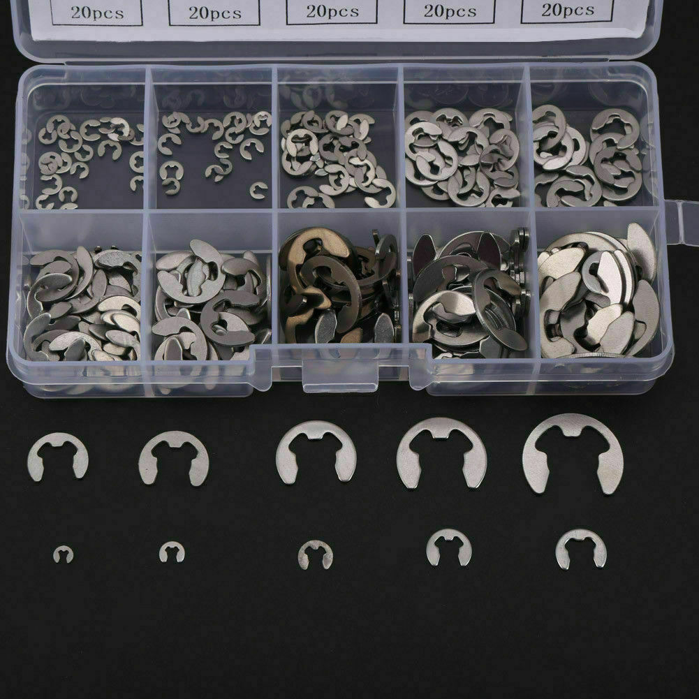 200Pcs Stainless Steel E-Clip Assortment Kit 1.5 2 3 4 5 6 7 8 9 10 mm
