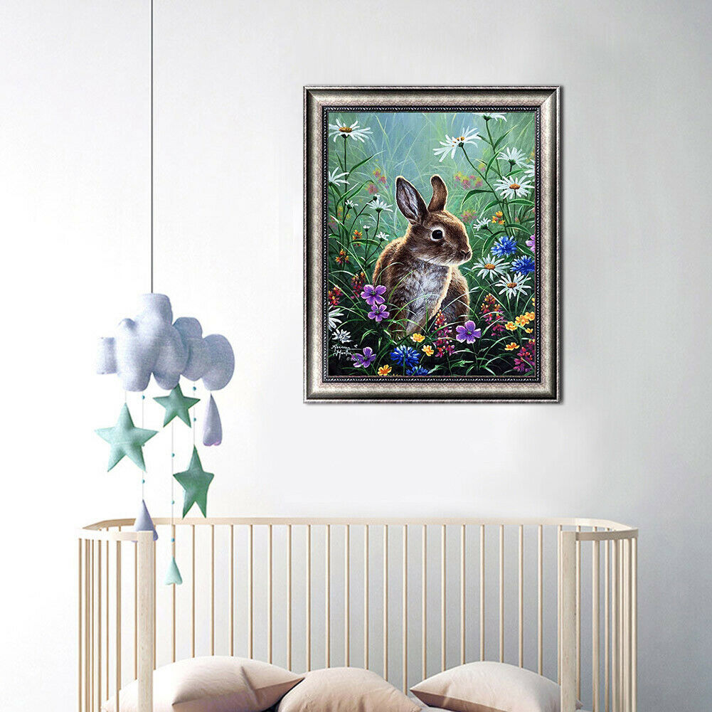Rabbit 5D Full Round Drill Diamond Painting Crystal Mosaic Kits Wall Decor @