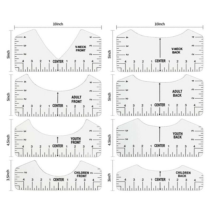 8 Pcs T-shirt Ruler Guide V Neck Alignment Tool To Center Designs MeasuremenFCA