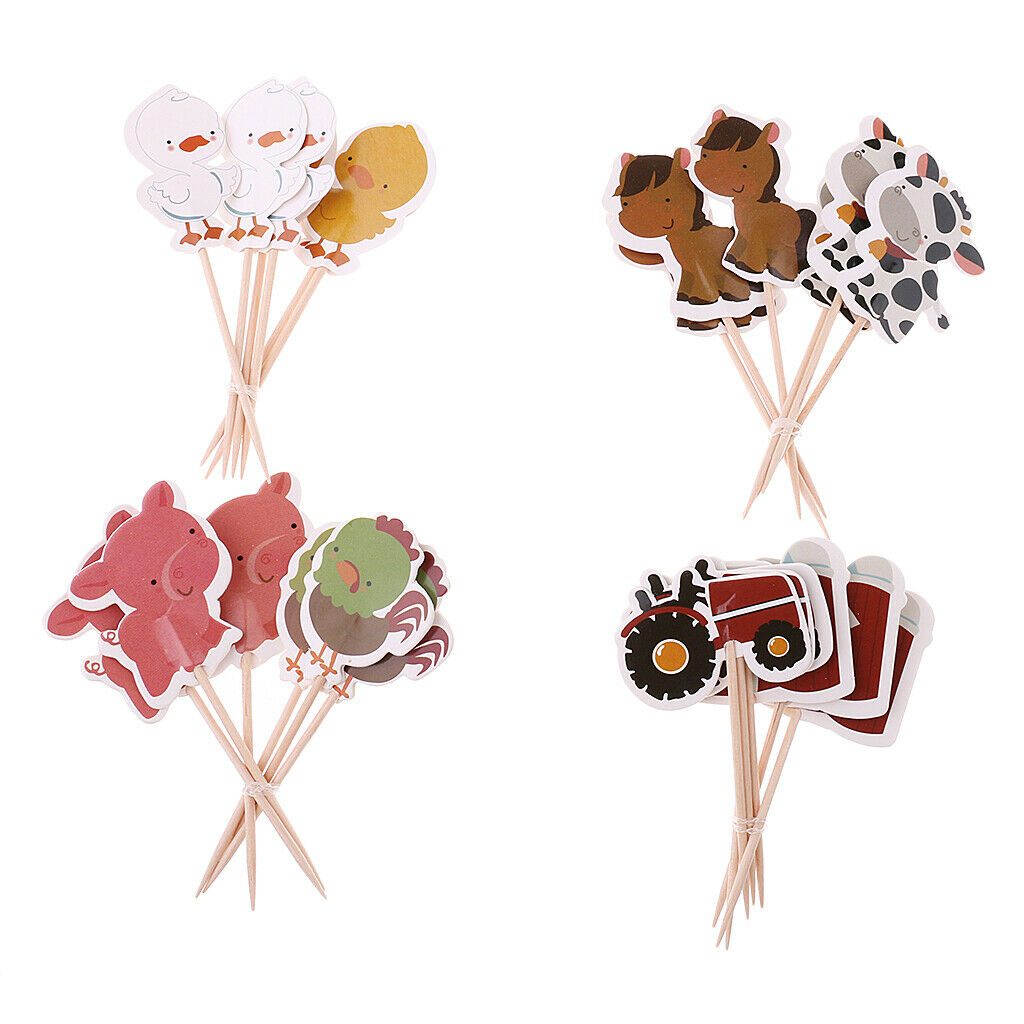 24Pcs Farm Animals Cupcake Topper Picks Cake Cupcake Baby Shower Birthday Party