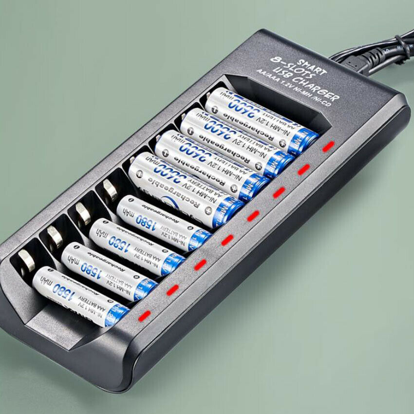 8-Slots Smart Fast Charger For AA AAA Li-ion/NIMH Rechargeable Batteries