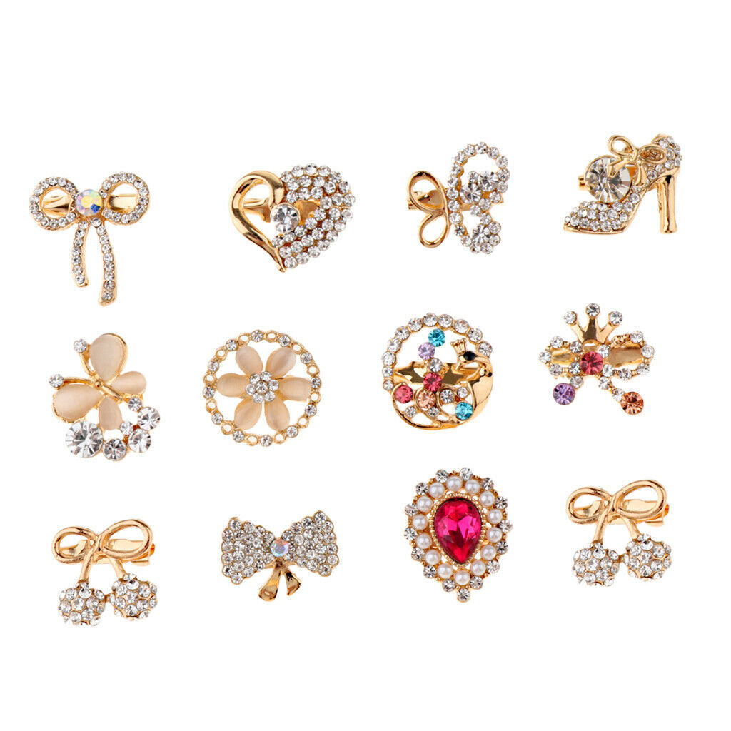 12Pcs Women Metal Alloy Brooch Lapel Pin Collar Tips Fashion Brooch Pins Set