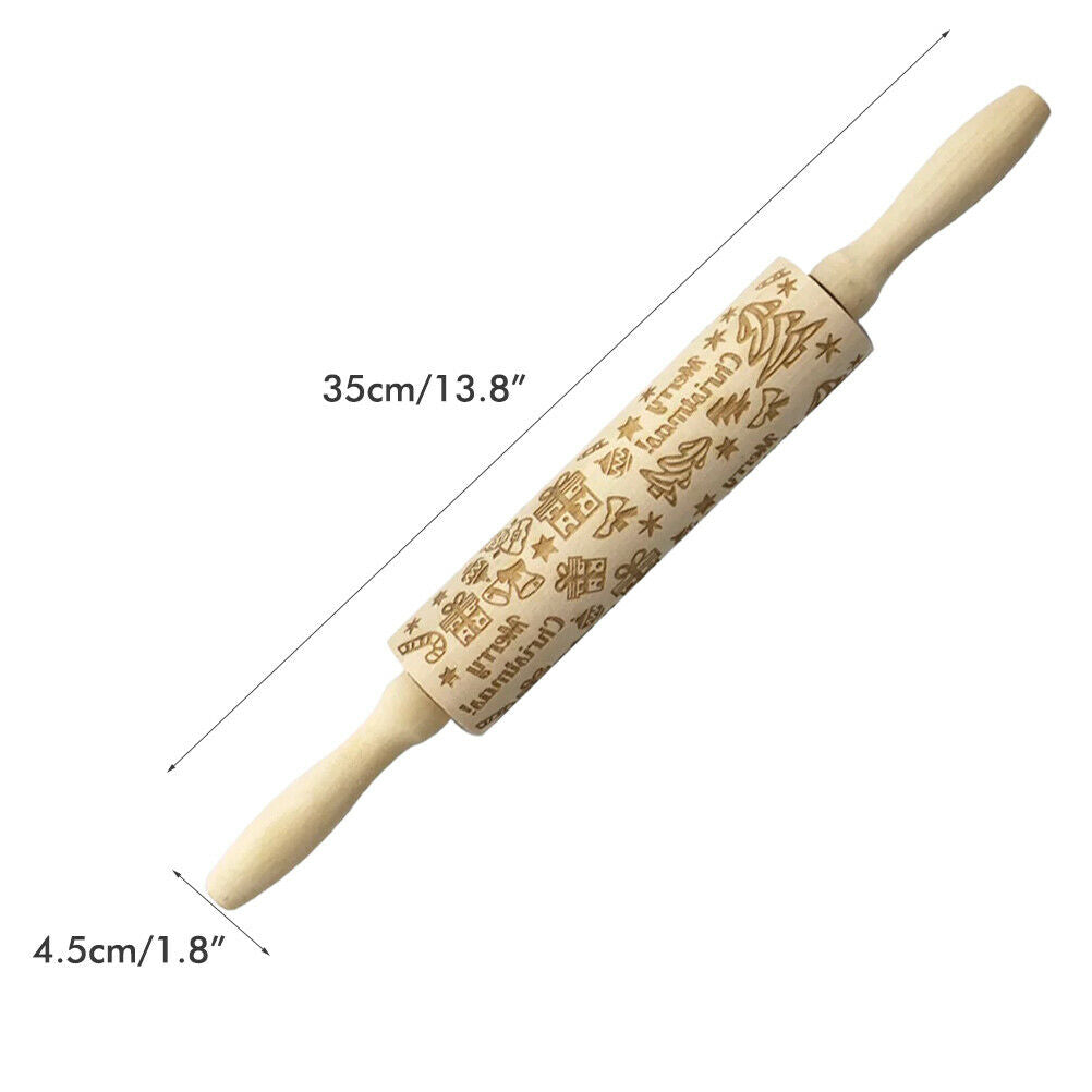 Natural Wood Wooden Embossing Christmas Rollers Rolling Pin for Baking Tools