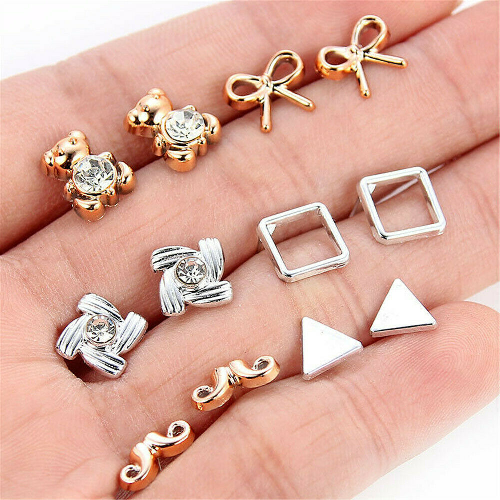 36 Pairs/Set Earrings Mini Crystal Flower Metal Ear Stud Women Wedding Jewelry
