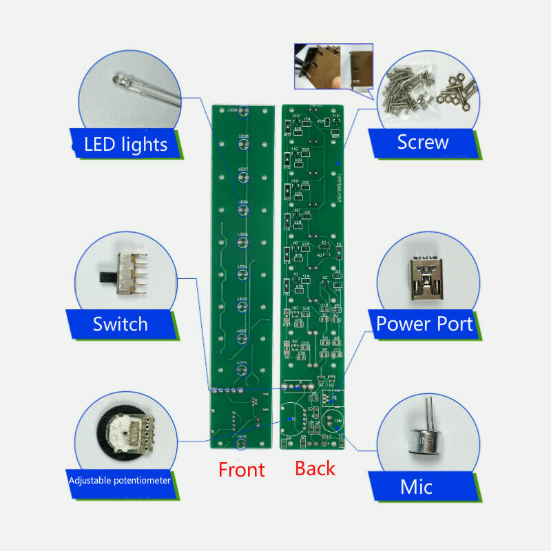DIY VU Meter 10 Level Column Light LED Professional Electronic Crystal Sound CW2