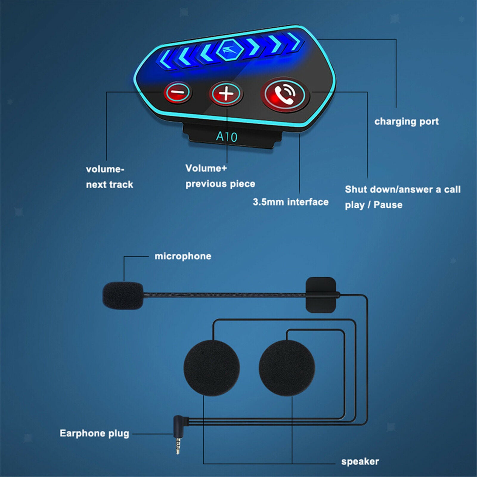 Rechargeable Motorcycle Helmet Headset Waterproof Bluetooth Headphone 2600mA