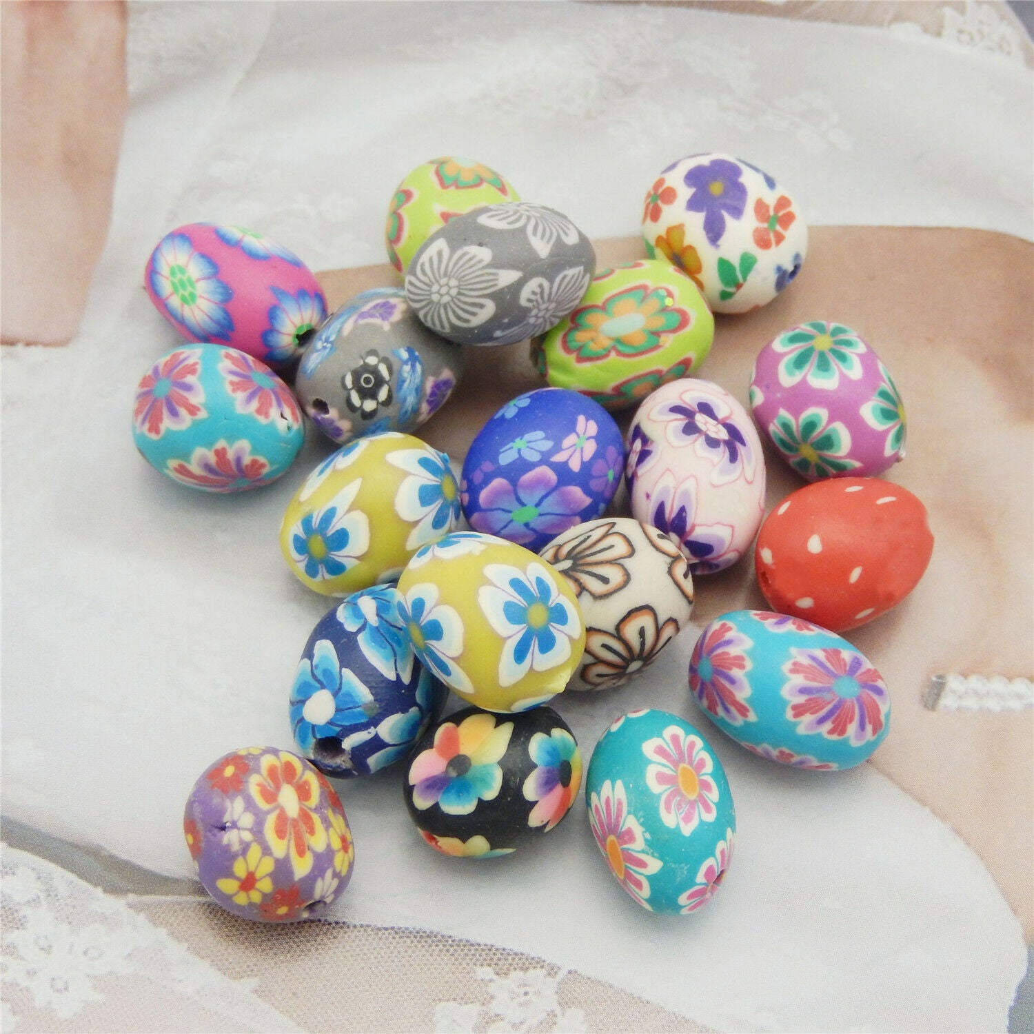 20pcs Assorted Polymer Clay Ovoid Spacer Bead Loose Bead Bracelet Making 15*10mm