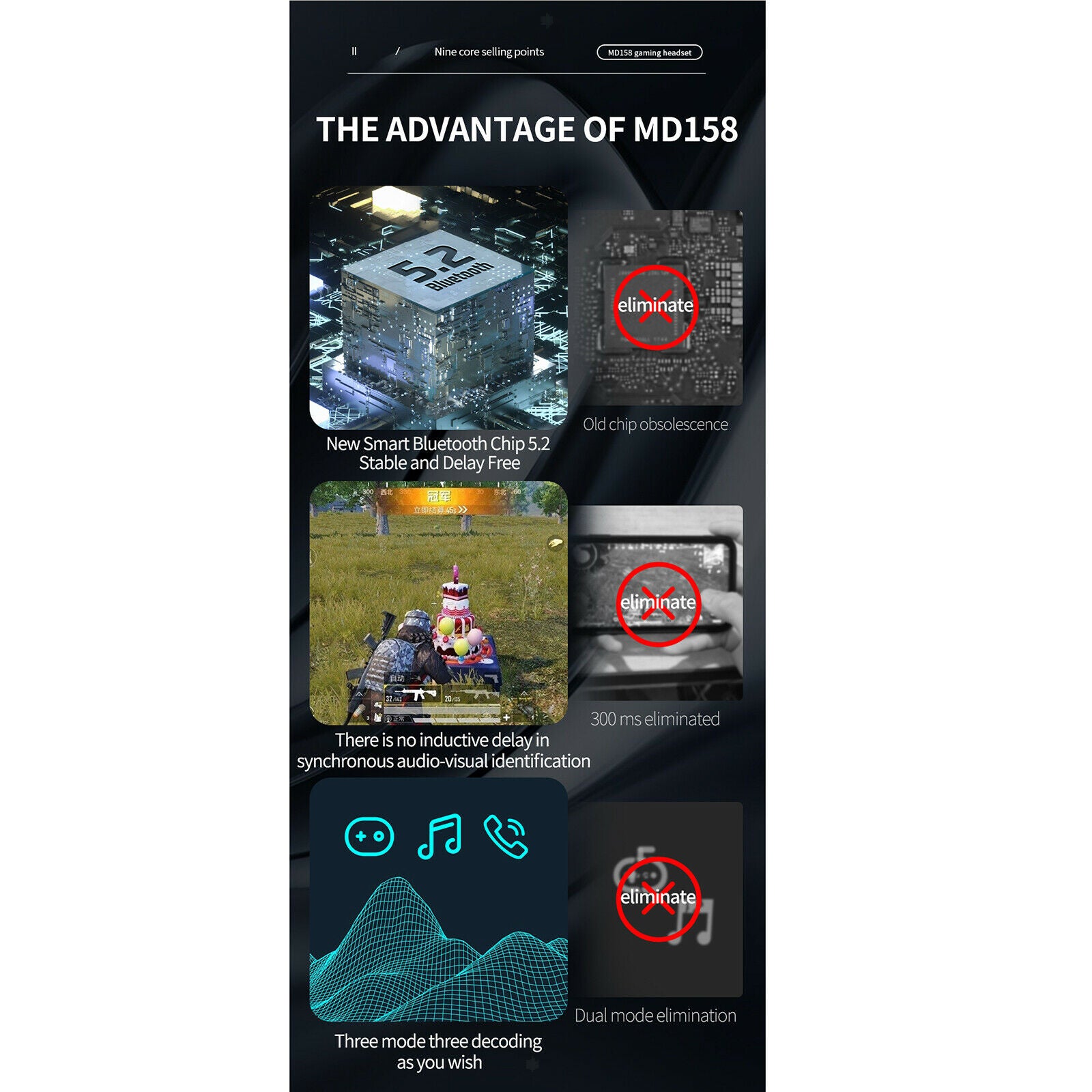 Wireless MD158 5.2 Bluetooth Earphone TWS In-ear Low Latency for Gamers
