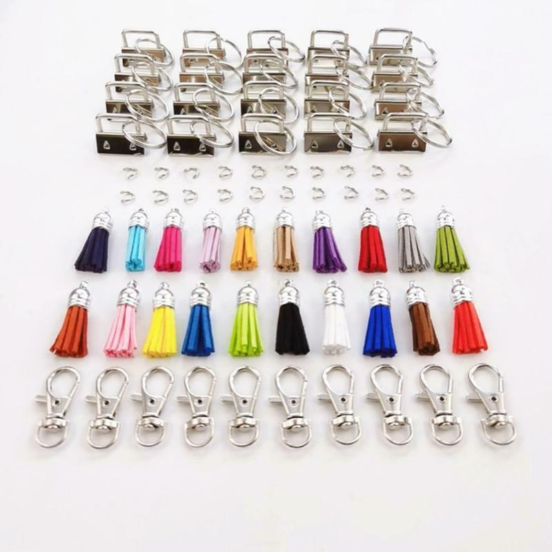 70pcs/Set Keychain Hardware Set Colorful Leather Tassels Keychain Pendants