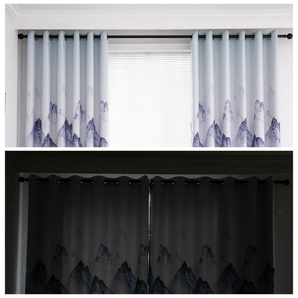 Punching Thicken Printing Curtain Blackout Drapes100x200cm Blue landscape