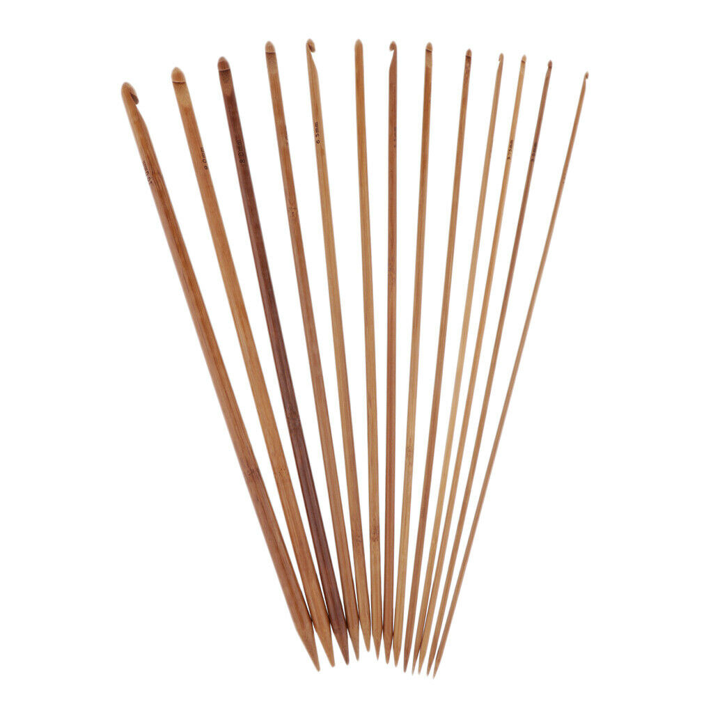14 Sizes Wooden Double Ended Crochet Hook Knitting Weaving Crafts Tool 35cm