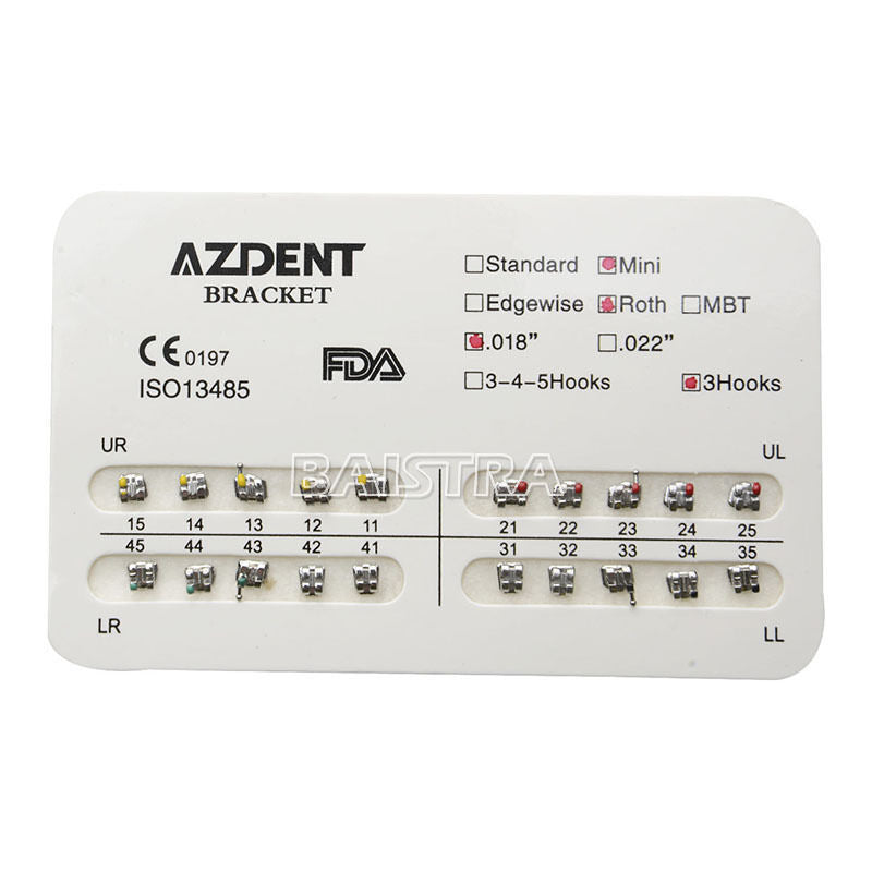 40xDental Ortho Brackets Mini Roth 018 3 Hooks Metal AZDENT
