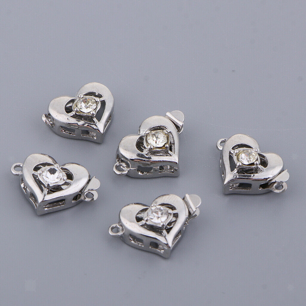 5x Rhinestone Diamante Love Heart Box Clasp Wedding Jewelry Making Findings