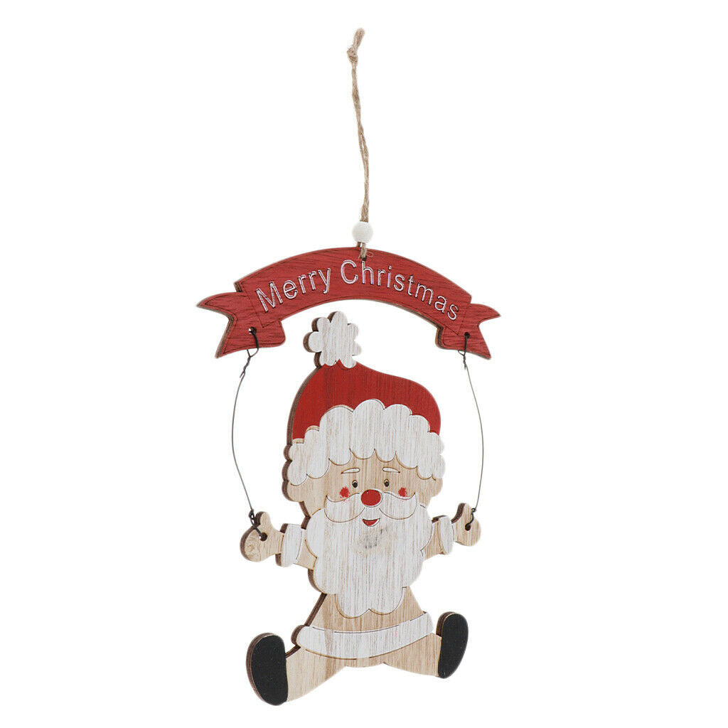 Christmas Santa Wooden Pendants Xmas Ornaments Window Wall Hanging Decors