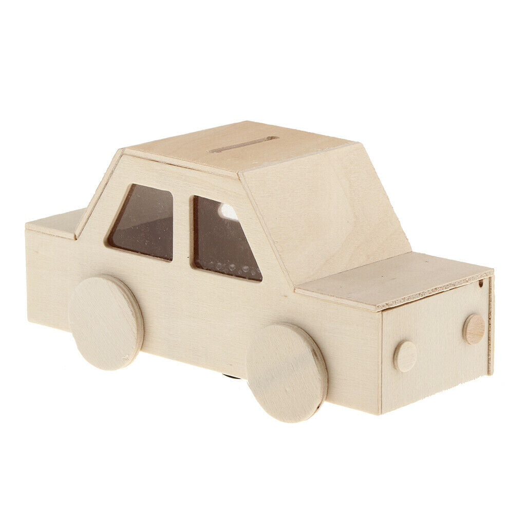 2Pcs Wooden Train/Car/House/Photo Frame Shapes Unfinished Wood Pen Holder Kids