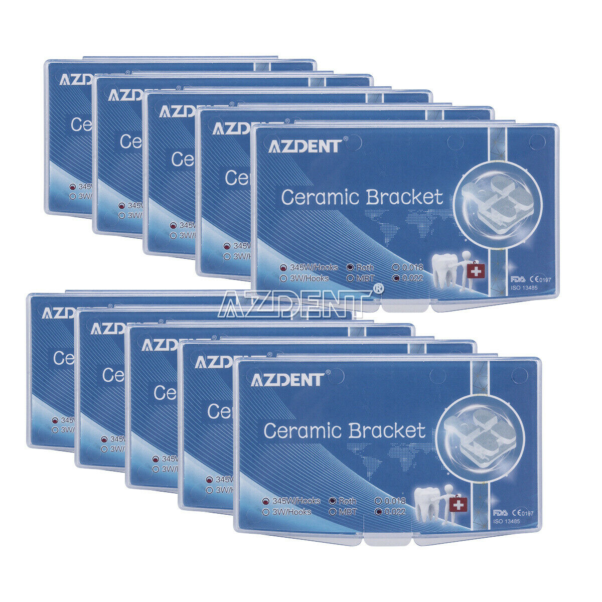 10 X Dental Orthodontic Brackets Ceramic Braces Roth.022 Hooks 345 Marked AZDENT