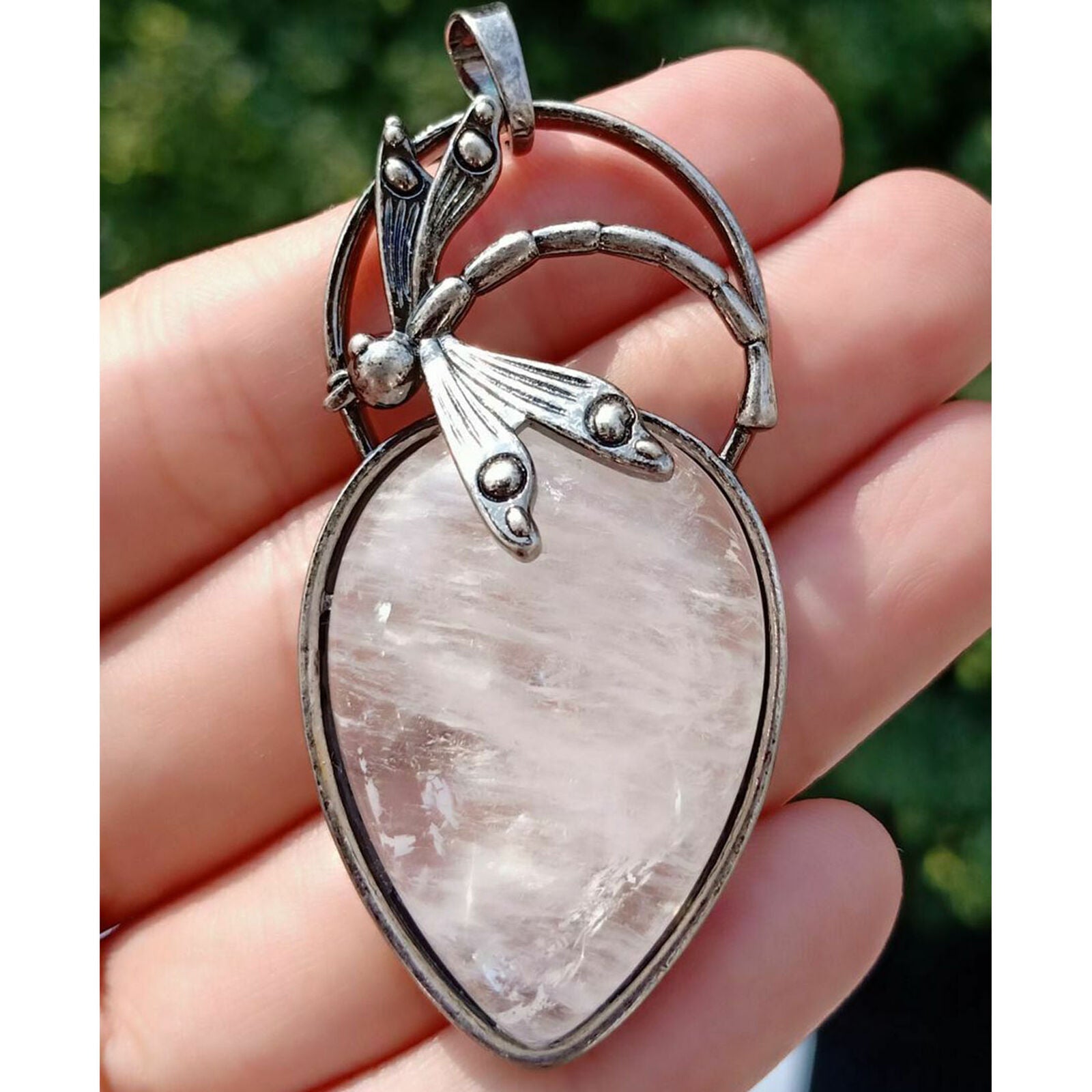 Natura Rock quartz stone bead Energy Reiki Chakra Dragonfly Amulet Pendant Gift