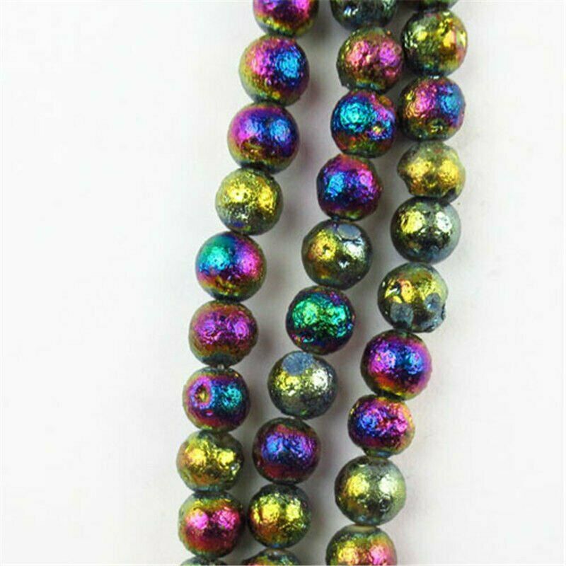 8mm Rainbow Titanium Crystal Agate Quartz Geode Loose Bead 15.5 " A-582TZ