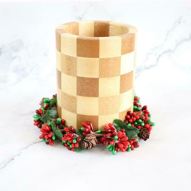 Christmas Candle Holder with Berry Pinecone Wreath Candle Ring Candlestick Decor