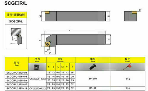 SCGCR1212H09(12×100mm)Lathe External Turning Tool Holder+CCMT09T304 BP010 insert