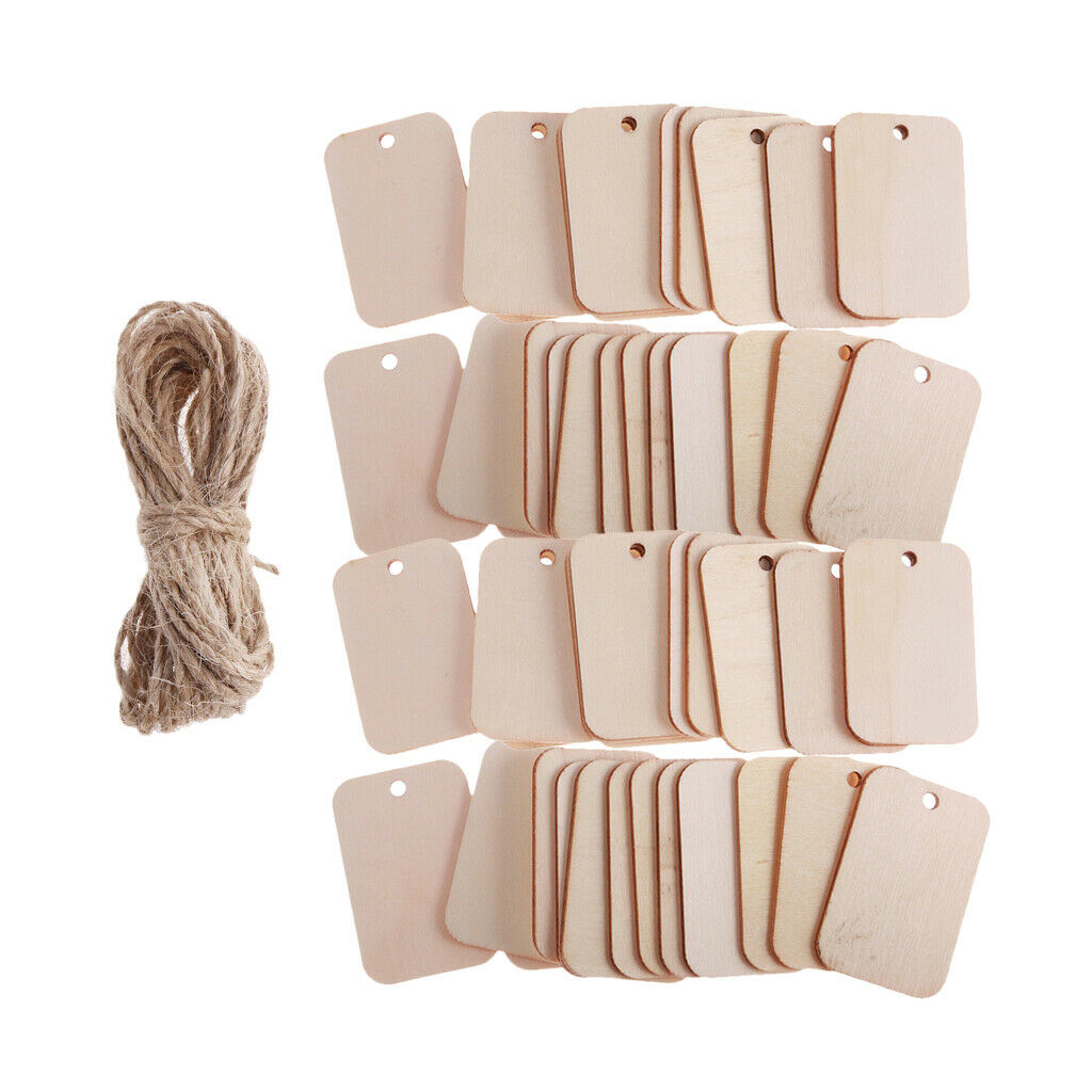 100x Blank Wood Rectangle Gift Tag for Wedding Christmas with Rope Natural