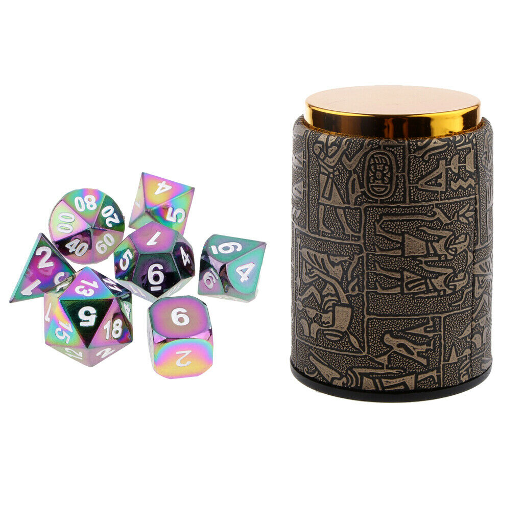 7PCS Metal Polyhedral Dice for   Casino Games D20 D12 D10 D8 D6 D4 & Dice Cup #5