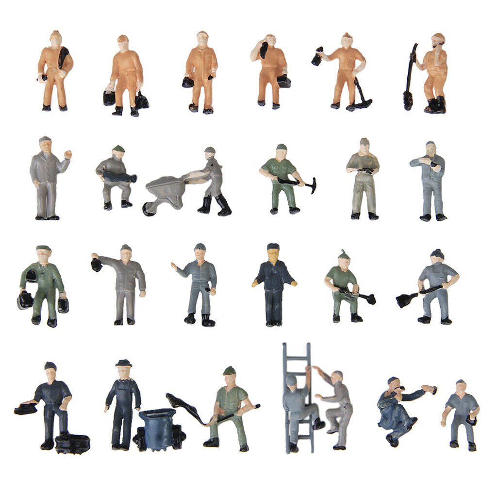 25 packs Railway Worker Painted Figures 1/87 Scale Railroad Crew Scenery