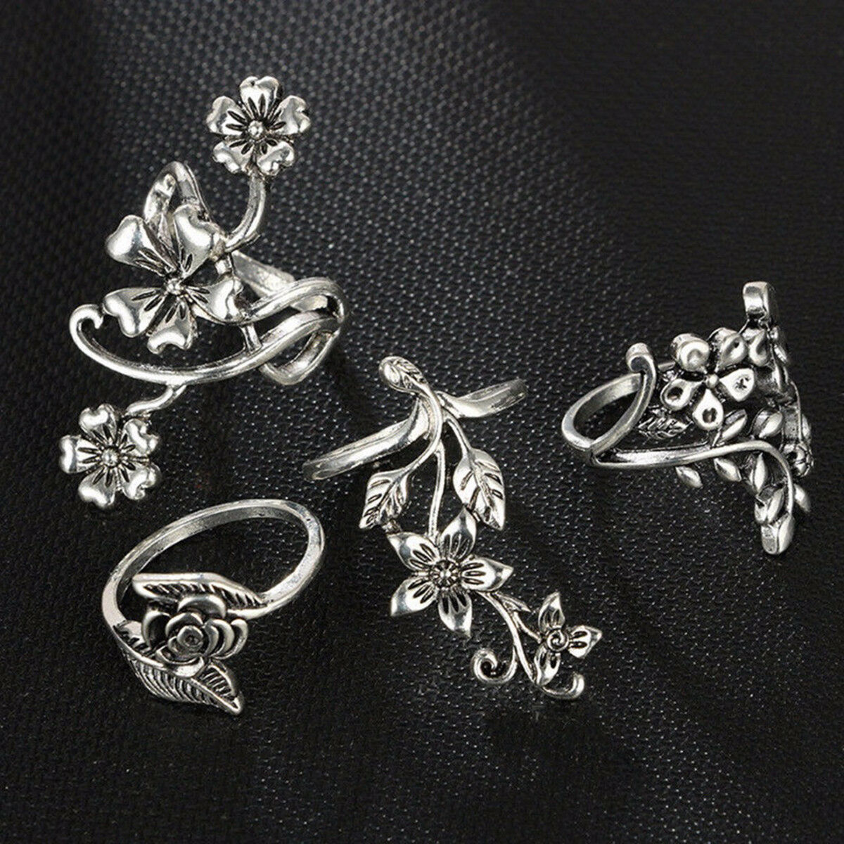 4Pcs/Set Retro Flower Leaves Midi Finger Knuckle Rings Boho Fashion Jewelry Gift