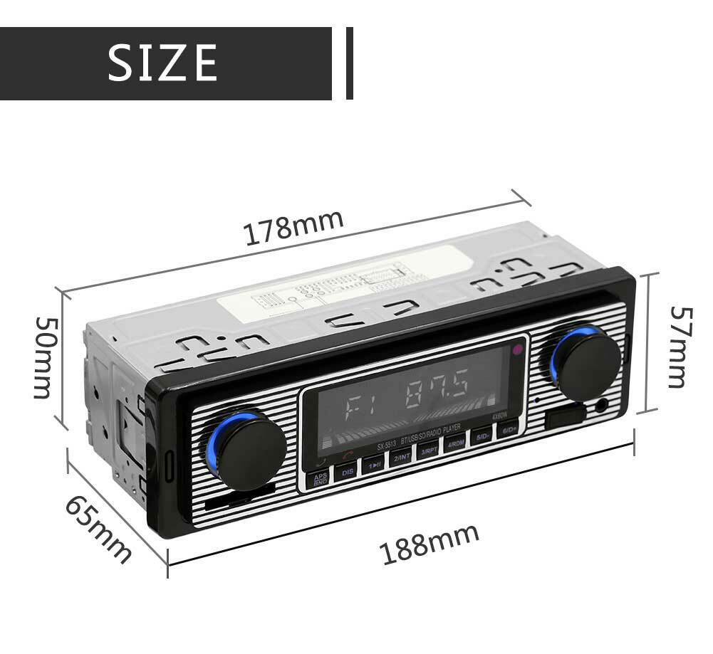 Car Radio 1 DIN Stereo FM Bluetooth MP3 Audio Player Cellphone Handfree Digital