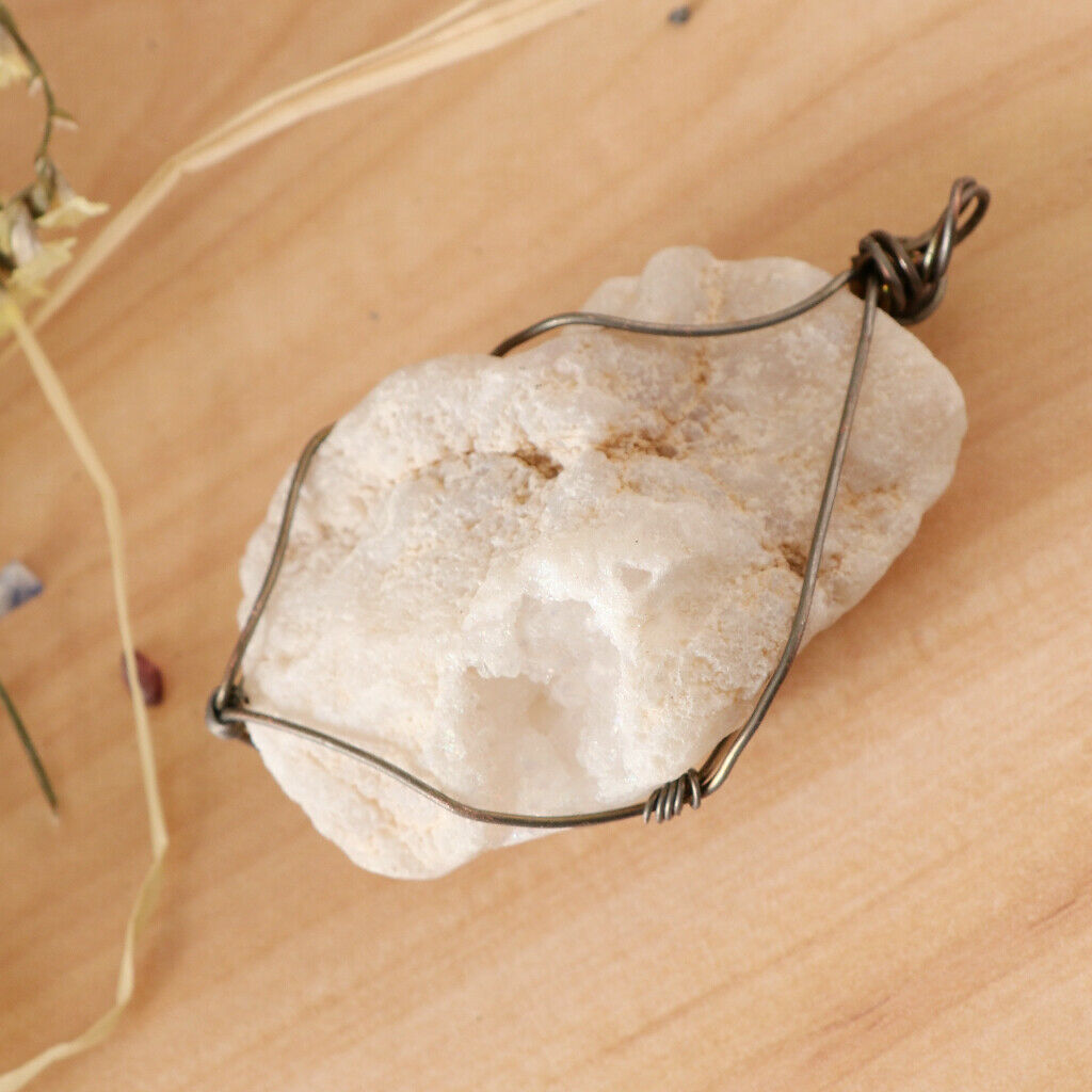 natural agate irregular pendant hand twisted wire around pendant White