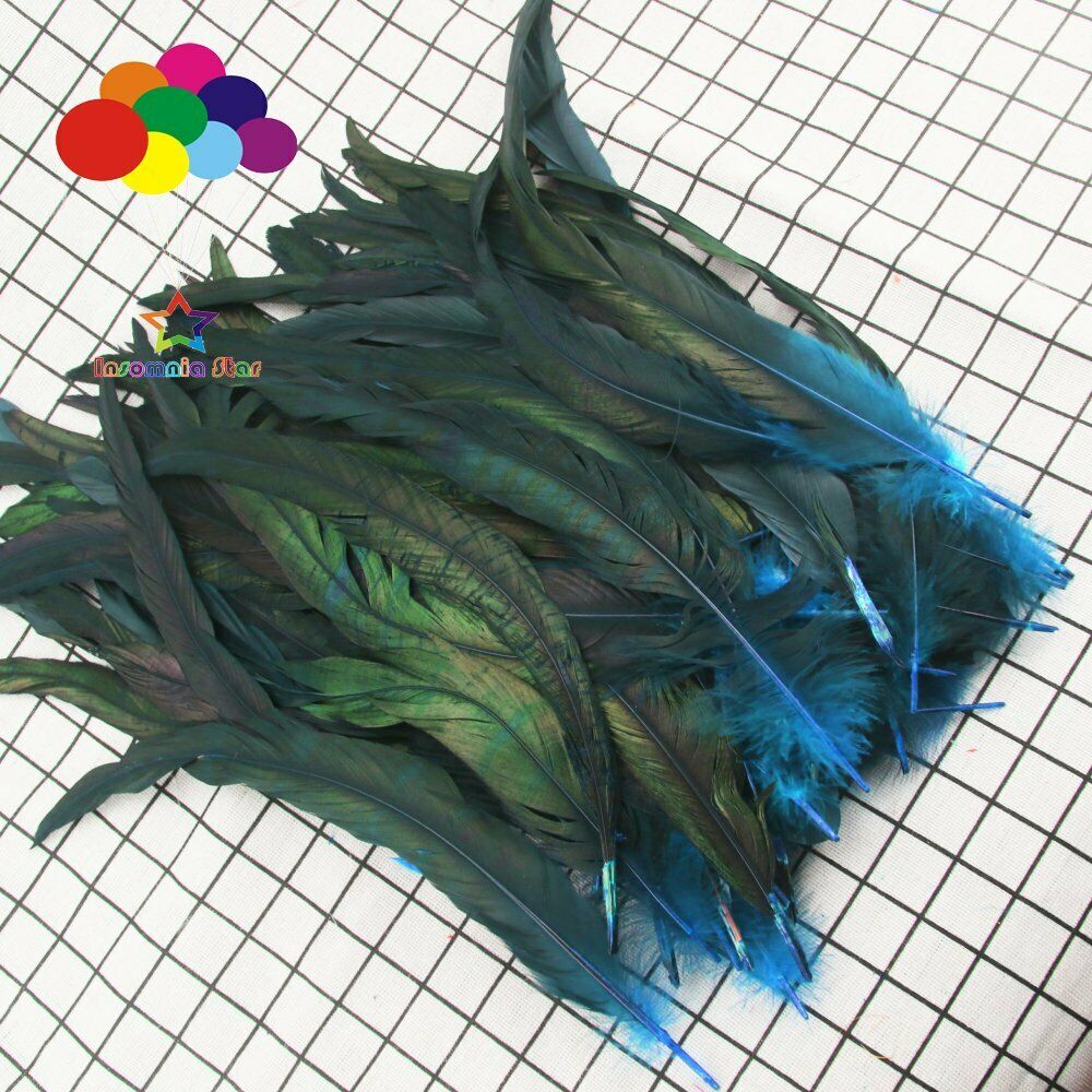 Lake blue dyeing 100 Pcs 12-14 Inch/30-35cm Cock Chicken Tail natural Feathers