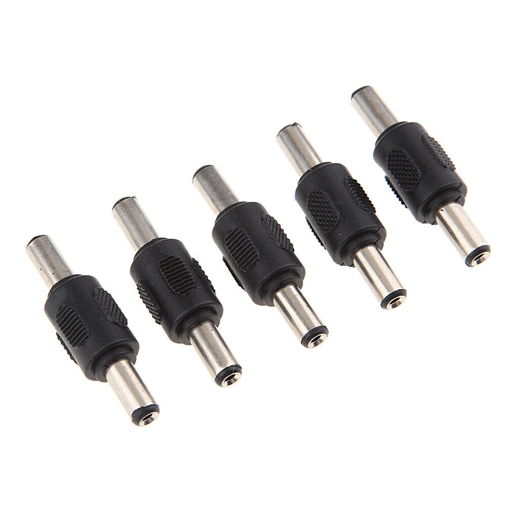 5 Pieces 5.5x2.1mm Male to Male DC Plug Power Power Supply Adapter Black
