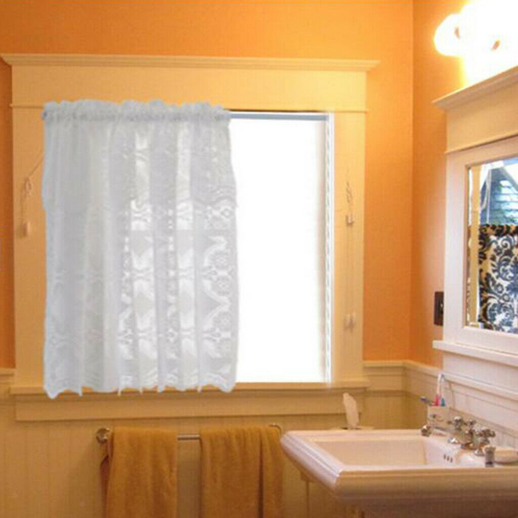 2X 1 Panel Embroidered Lace Window Voile Sheer Curtain Tiers 74x90cm B White