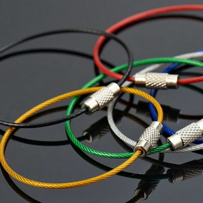 5pc Sport Wire Carabiner KEY CHAIN Cable Stainless Steel RING Screw Locking New~