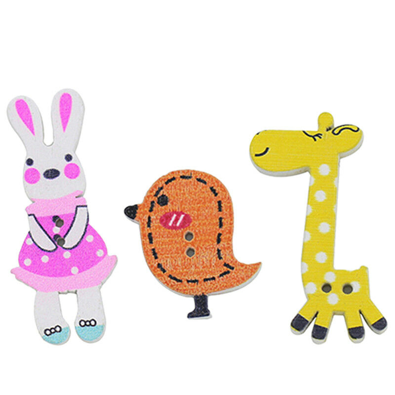 50X Mixed DIY Wooden Popular Scrapbooking Buttons Cartoon Sewing Animal Cr.l8