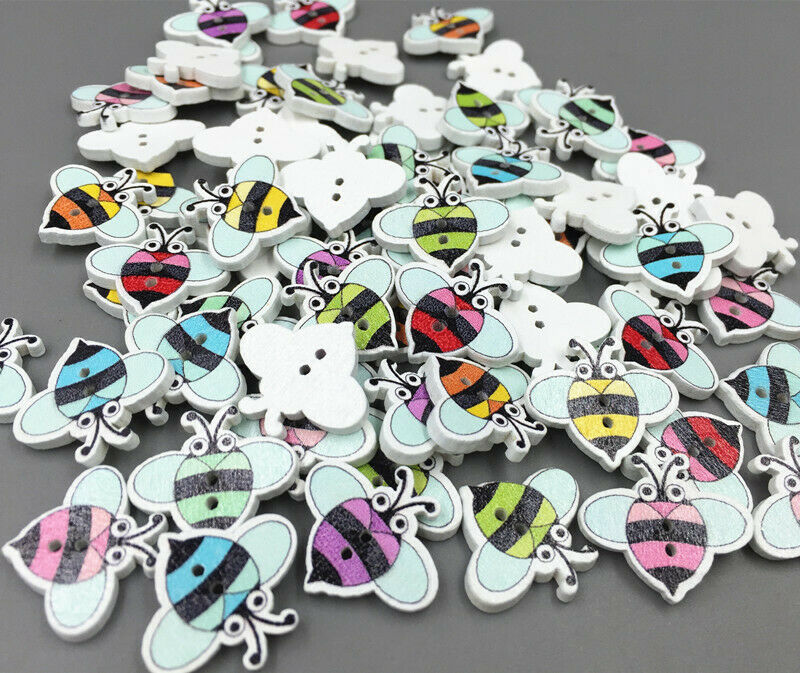 100pcd Cartoon bee Buttons Wooden Sewing decoration scrapbooking 20mm