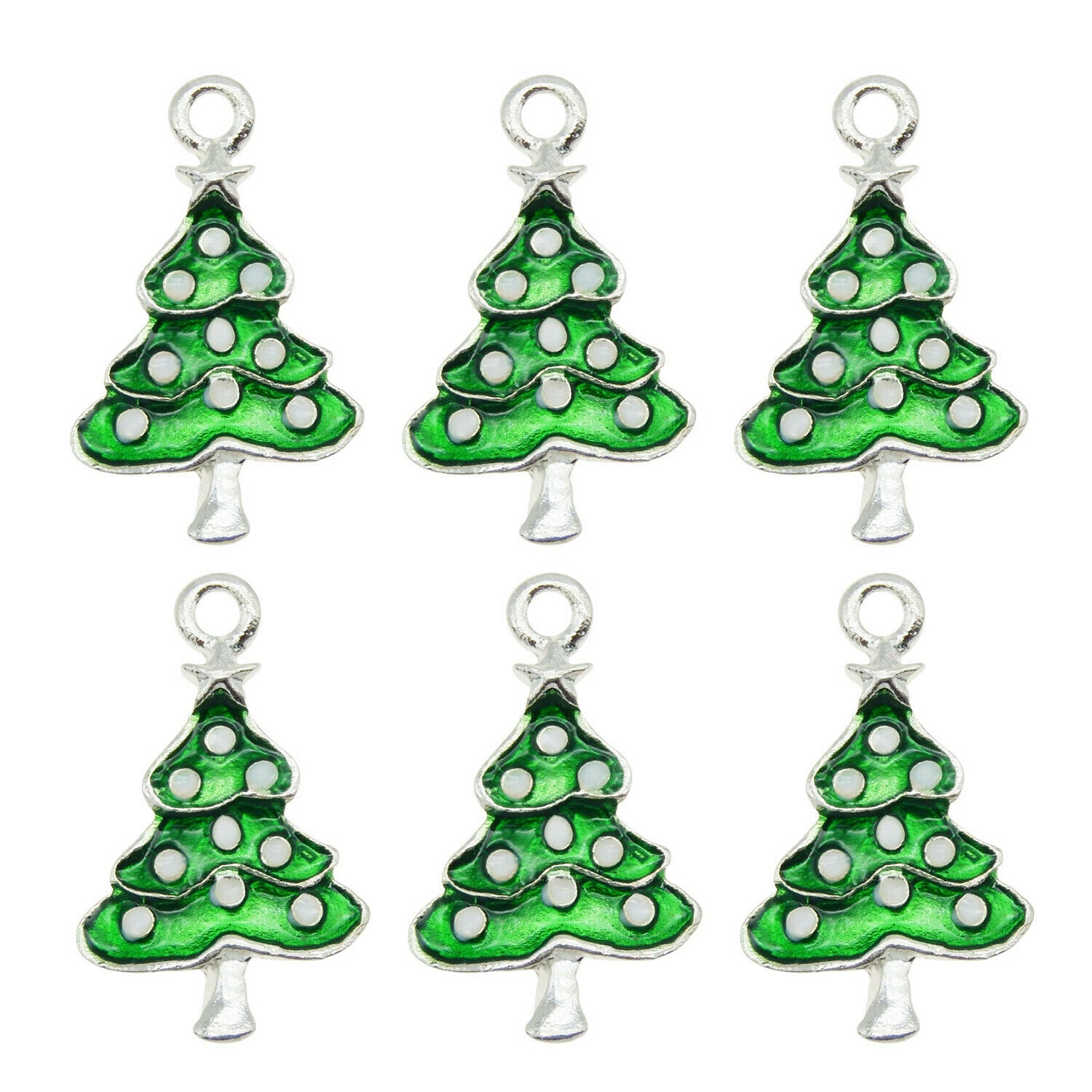 18PCS Green Color Enamel Alloy Lovely Christmas Tree Charms Pendant Crafts 52154