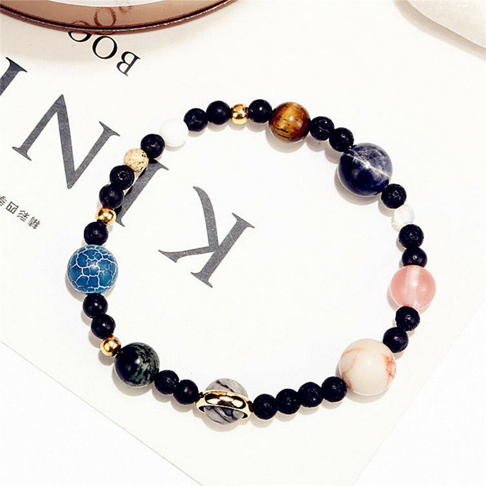 Solar System 8 Planets Universe Stars Women Office Style Natural Stones Beaded