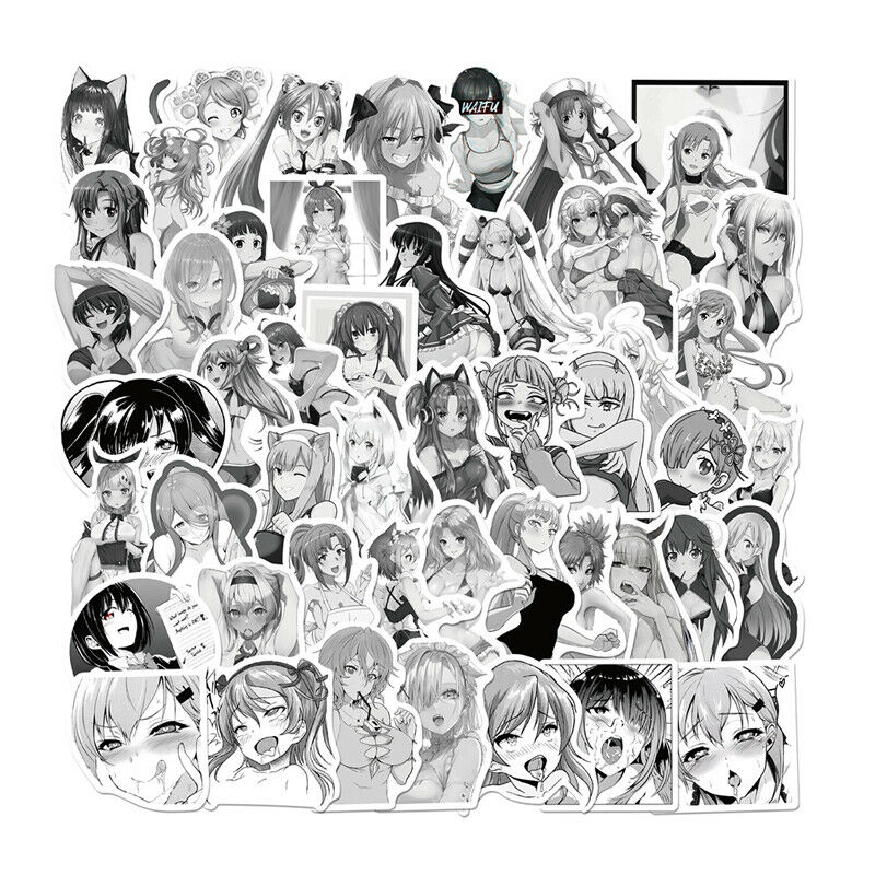 50PC Black and White Anime Sexy Girl Graffiti Laptop Guitar Water Cup PVCSticker