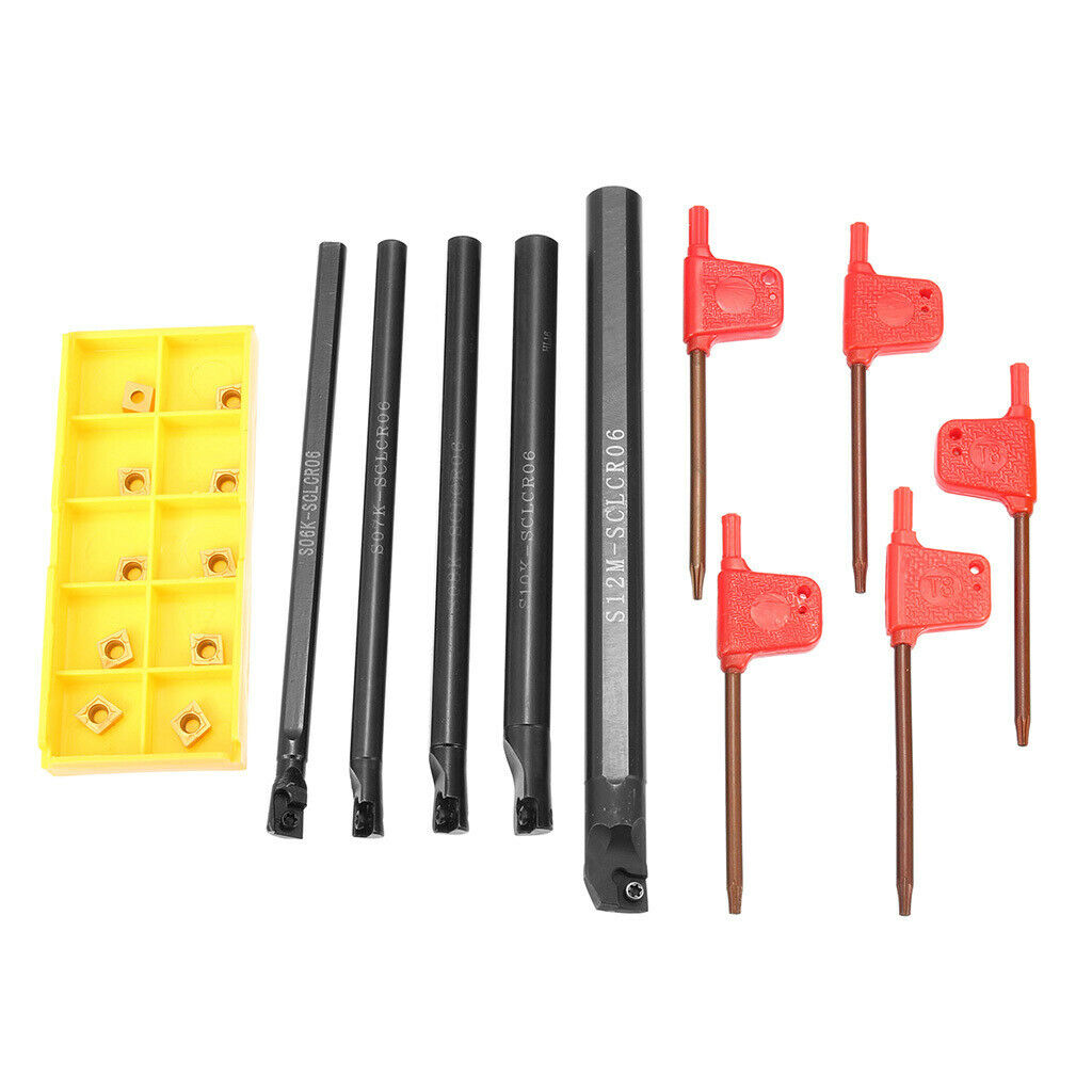 5pcs 6/7/8/10/12mm Boring Bar Tunring Tool Holder With Carbide Inserts